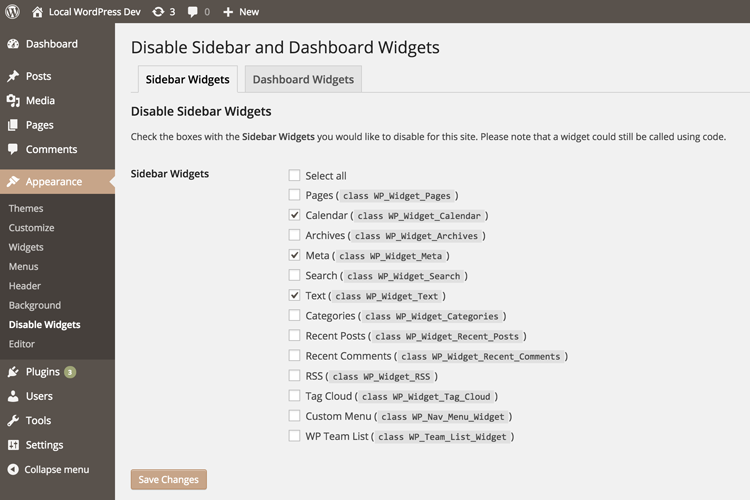 Widget-Disable
