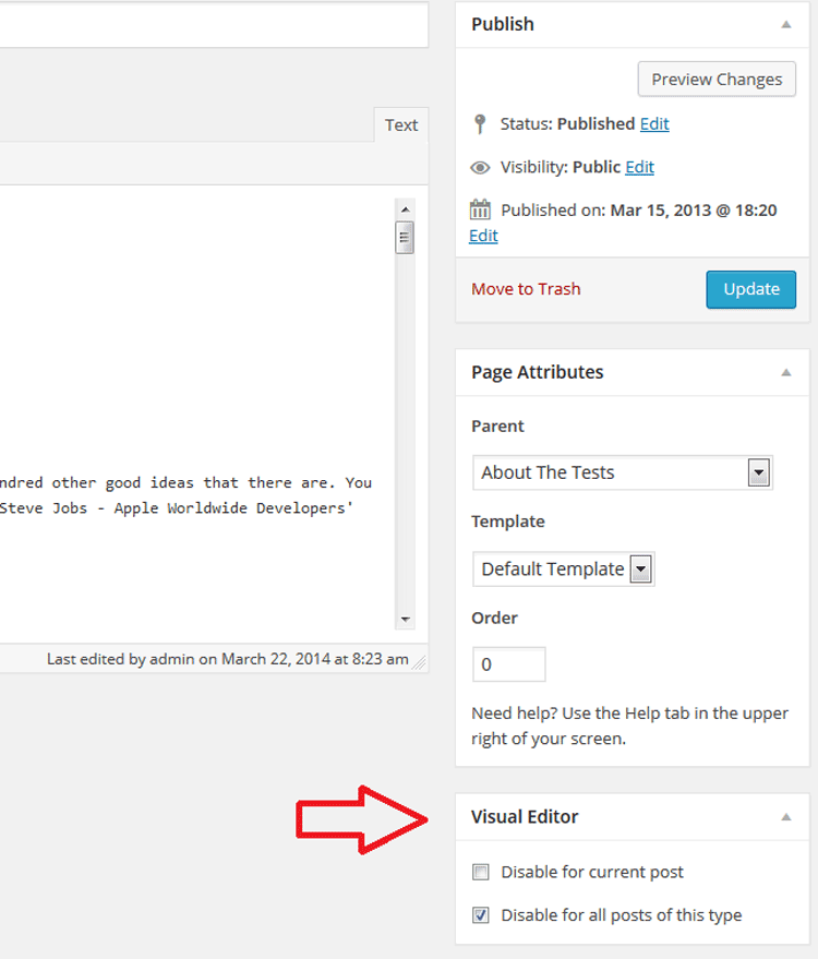Disable Visual Editor WYSIWYG