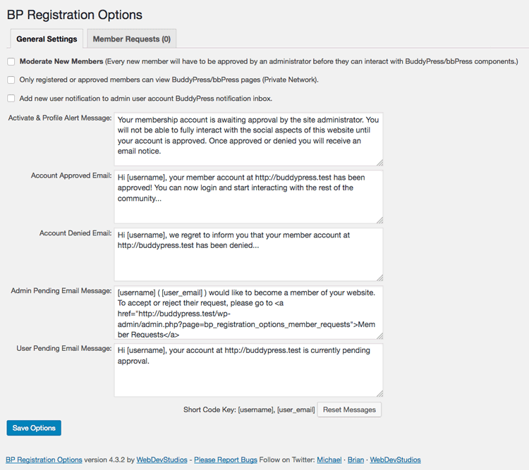 Registration Options for BuddyPress