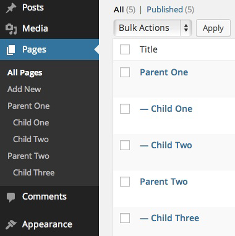 Page Management Dropdown