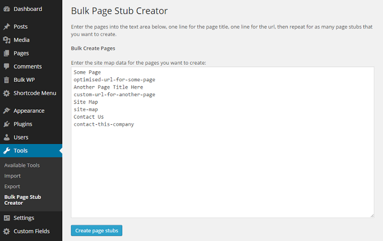 Bulk-Page-Stub-Creator